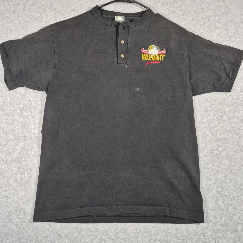 Vintage Walmart Pride Henley Shirt Mens Large Black Anvil Made in USA